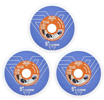 Holztrennscheibe 125mm - 3 tlg. Hartmetall Sägeblatt Vakuumgelötete Klingen für Holzplatten Gipskartonplatten Gummirohre Kunststoff VENJELD