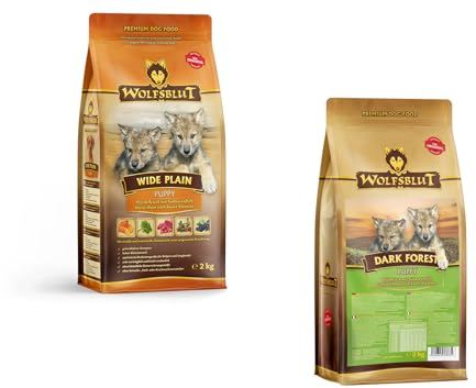 Wolfsblut - Trockenfutter für heranwachsende Hunde | Getreidefrei mit Pferd & Wild | Wide Plain 2kg & Dark Forest 2kg