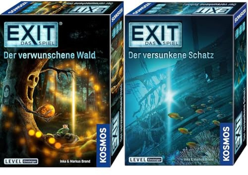 KOSMOS EXIT Spiele Set Einsteiger: Der verschwunsche Wald + Der versunkene Schatz, Level: Einsteiger, Escape Room Spiel, EXIT Game für 1 bis 4 Spieler ab 10 Jahre, EIN einmaliges Gesellschaftsspiel