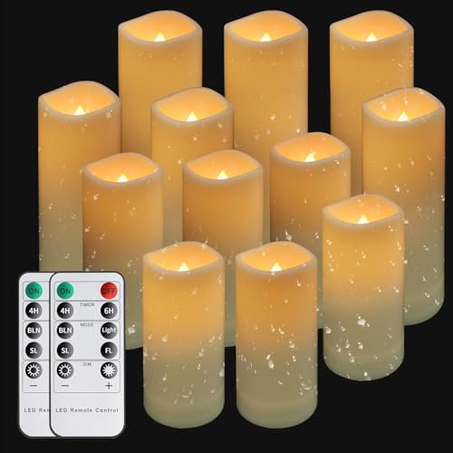 wiipara Wasserdichte LED Kerzen mit Fernbedienung, 12 Pack Outdoor Flammenlose Stumpenkerzen Flackern Säulenkerze Batteriebetrieben mit Timerfunktion (10/12/15/17cm) für Hochzeit Halloween Weihnachten