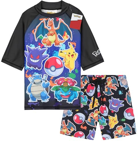 Get Trend Minecraft | Pokemon Swimsuit Set for Boys Teenagers 2 Pcs with Swimming Trunks Boys Rash Vest for Swimming Beach Trip Holiday Essentials