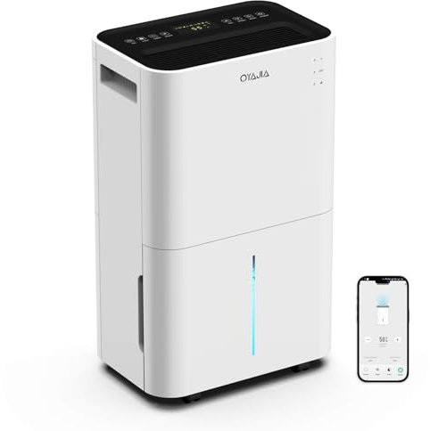 OYAJIA Dehumidifier 25L/D for Home, 4L Water Tank, with WIFI APP/Digital Display/Childlock, has Dehumidification/Drying/Water Full Reminder/Sleep Mode/Defrost/Air Purification Functions.