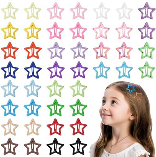 TRKETK 44 Pezzi Colorato Stella Clip di Capelli, Mollette Metalliche Forcina per Bambini Mollette a Stella Antiscivolo Fermagli per Capelli a Scatto per Ragazze Clip BB a Forma di Stella Colorate