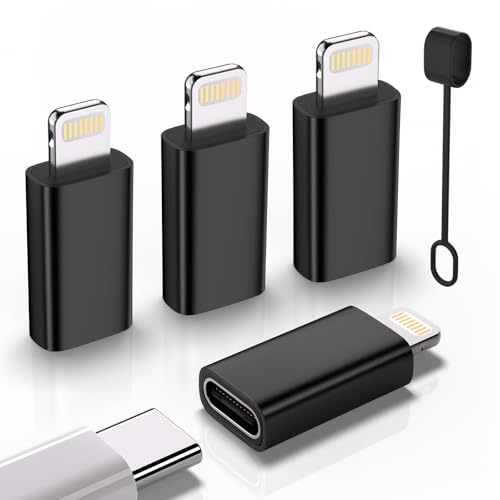 Lot de 4 adaptateurs USB C de type C vers Lightning 1,8–2,2 A 15 W, charge rapide, prend en charge la synchronisation des données, adaptateur Lightning vers USB de type C pour iPhone/iPad/pour Airpods