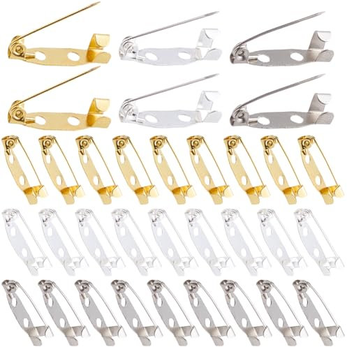 SOFPLATE 1 boîte de 120 broches Plates de Verrouillage avec Fermoir de Sécurité pour Broche 20mm en Métal Doré Argent Platine avec Trous pour Étiquettes Nominatives Badges Corsage Fabrication de Bijou