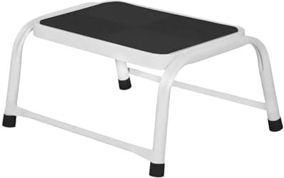 Well Home Taburete Metalico de 1 Escalón de Estructura Fija en Blanco y Negro