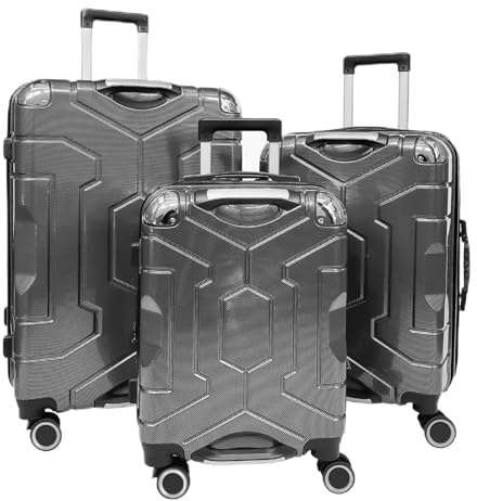 YONSLY Koffer Suitcase Set, Trolley Reisekoffer, Rollkoffer Handgepäck mit 4 Rollen 360°, ABS Hartschalen, Sicherheitsschloss, Weicher Gummigriff, 210D-Futter (3er Set, M,L&XL, Grau)