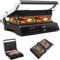FANTASK 3 in 1 Sandwichmaker, 1800W Kontaktgrill 90℃-230℃, 2 abnehmbare Antihaftplatten, Waffeleisen, Schwarz
