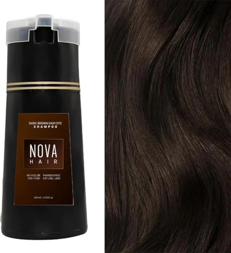 Nova Hair Instant Dye Shampoo Dark Brown - Rich in Natural Extracts - Grey Hair Coverage - For Men and Women - NovaHair - Nova Hair Shampoo - 200 ml (Dunkelbraun)