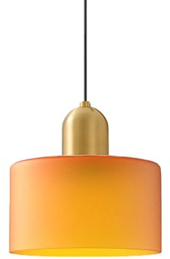 XIRYTU-H 20cm Suspension En Verre Coloré, Luminaire Plafond Doré Brossé, Hauteur Réglable, E27 Lampe Suspendue à l'Intérieur Moderne Pour Cuisine, Salon, Chambre (Orange givré)