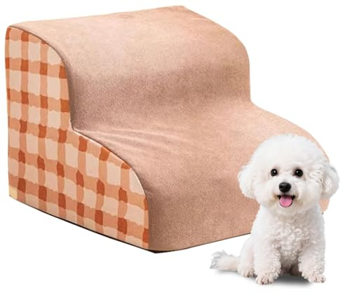 Hundetreppe für Schlafsofa, abnehmbare 2/3/4-stufige Rampentreppe mit waschbarem Plüschbezug, rutschfeste, hochdichte Schaumstoff-Hundetreppe für kleine Hunde, alte Katzen (Beige, S-40 x 30 cm)