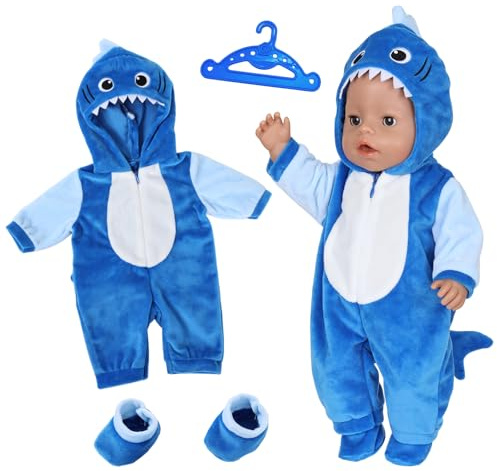 Puppenkleidung 35-43 cm für Baby Puppen, Puppen Kleidung Set für 14-16 Zoll Puppen, Puppenkleidung mit Tierelementen, Dunkelblaue Socken, Kleiderbügel, Puppenkleidungsset für Kinder Mädchen Jungen