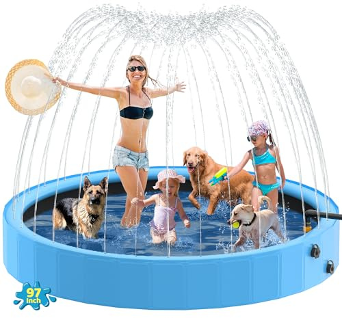 Raxurt Piscina per Cani Pieghevole con Sprinkler, Piscina per Cani Grande 246cm Antiscivolo in PVC con Spruzzo d’Acqua per Giardino ed Esterno