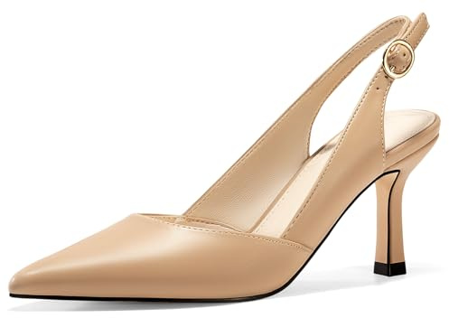 Coutgo Women's Slingback Kitten Heels Closed Pointed Toe Wedding Party Dress Pumps Shoes Light Khaki 65