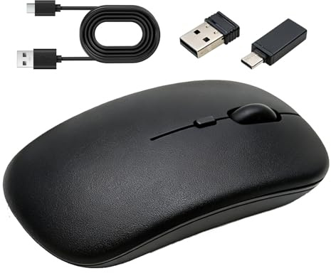 Wireless USB C Mouse Bluetooth 5.1 Dual Mode Magic Mouse Alternative | for MacBook Pro Air iPad Laptop Mac PC Desktop Computer Rechargeale Slim Silent Office Mice with USB-C Adapter 2.4 GHz USB