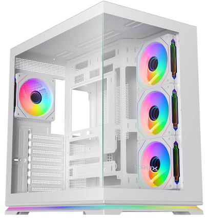 KRUX Atron White PC Gehäuse ATX Gaming – Panoramisches gehärtetes Glas, 4X 120 mm ARGB PWM Lüfter, LED ARGB Streifen, USB-C, Airflow, GPU bis 420 mm, Weißes Computer Gehäuse, Gaming Case Tower