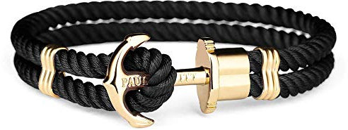 Paul Hewitt Anker Armband Herren und Damen PHREP - Anker Armband Nylon (Schwarz), Segeltau Armband für Männer und Frauen mit Anker Schmuck aus IP-Edelstahl (Gold)