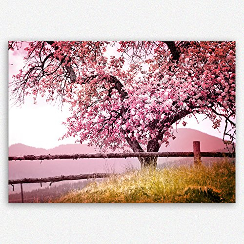 ge Bildet Bild auf Leinwand | Frühlingsbaum - Natur Baum Rosa Pink A in 40x30 cm als Wandbild | Wand-deko Dekoration Wohnung modern Bilder | 2213