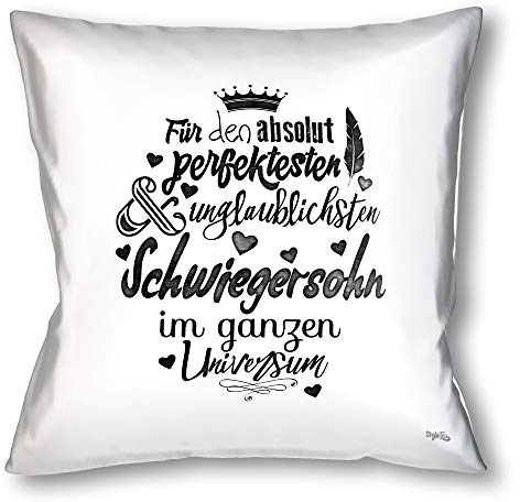 Stylotex Kissen Geschenk für den Besten Schwiegersohn Dekokissen Bedruckt in top Druckqualität & Designed in Deutschland absolut perfektesten & unglaublichsten Schwiegersohn im ganzen Universum