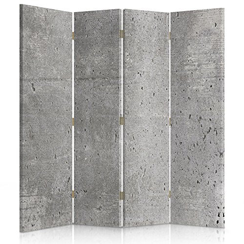 Feeby Paravent Wand Zement Beton 145x180 cm 4 Teilig Modern Design einseitig Raumteiler Wandschirme Foto Trennwand Raumtrenner Sichtschutz Spanische Wand auf Leinwand Bedruckt Rau Grau