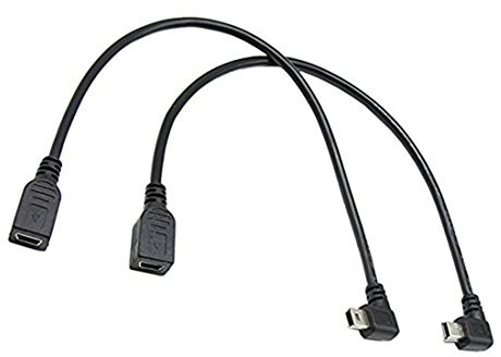 CERRXIAN 9 Inch Mini USB Cable Combo - Mini USB Female to Left Angle & Right Angle Male Data Sync and Charge Extension Cable (1 Pair)