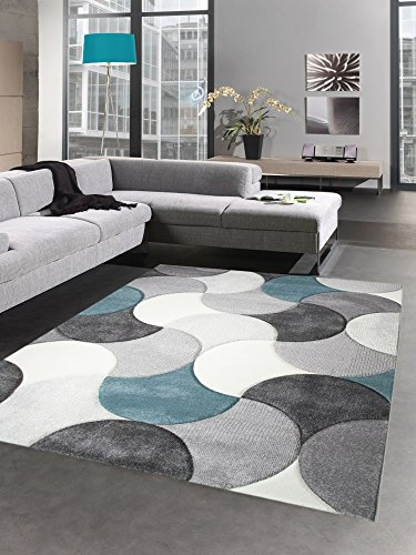 CARPETIA Designer Teppich Wohnzimmerteppich Kurzflor Tropfen türkis grau blau Größe 80 x 300 cm