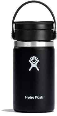 HYDRO FLASK - Reise-Thermos 354ml (12 oz) - Vakuumisolierter Edelstahl-Thermos - Auslaufsicher Flex-Trinkdeckel - Thermos für Kaffee - Größe Öffnung - Black