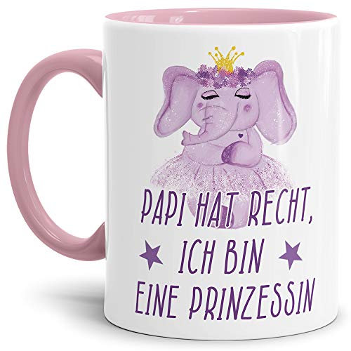 Elefant-Tasse mit Spruch Papi hat Recht ich bin eine Prinzessin - Kaffeetasse/Mug/Cup/Prinzessin/Lustig/Witzig/Innen & Henkel Rosa