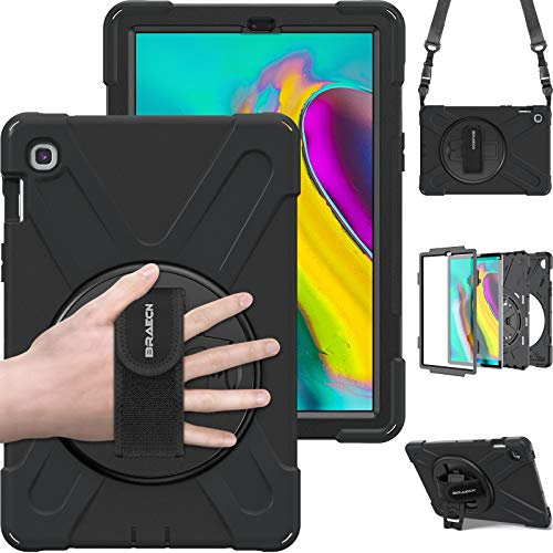 BRAECN Case for Samsung Galaxy Tab S5e 2019 10.5 inch SM-T720/SM-T725, Heavy Duty Shockproof Protective Cover with Rotating Kickstand/Hand Strap and Carrying Shoulder Strap for Galaxy Tab S5e - Black