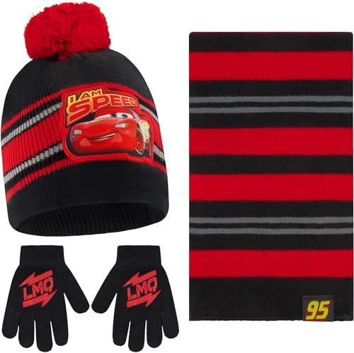 Disney Cars Lightning McQueen Scarf, Hat and Gloves Set for Toddler and Little Boys