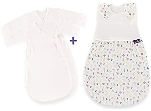 Träumeland Babyschlafsack-Set LIEBMICH Blumig, Außenschlafsack Größe 50/56 mit Doppelt Reguliererbarer Belüftung und passenden Innenschlafsäcken, Mehrfarbig