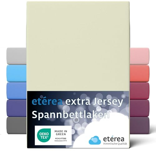 etérea Extra Jersey Spannbettlaken 140x200cm - 160x220cm Natur bis 35 cm Höhe - 100% Baumwolle Spannbetttuch Oekotex Bed Sheets Bettbezug für Boxspringbetten Bettlaken 140x200 cm - 160x220 cm Nature