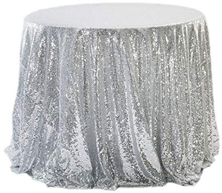 Herbests Glitzer Pailletten Tischdecke,Tischdecke Abwaschbar Rund 120cm,Tischläufer Stoff Tischtuch Tischwäsche Tafeltuch für Geburtstag, Hochzeit, Party, Halloween, Weihnachten,Silber