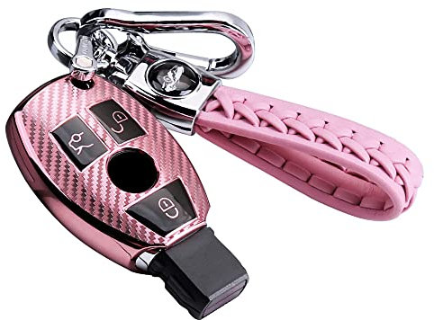 RXXR Coque de clé de Voiture Compatible avec A B C E S CLK AMG Classe C180 W164 W245 W209 W204 avec Porte-clés en TPU Souple 3 Boutons