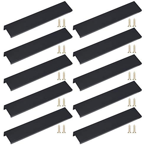 JNRFTY 10 Stück Schwarz Griffe Versteckt Modernes Möbelgriffe Küchengriffe Griffe schubladengriffe Aluminium Mit 20 Schrauben Küche Griffe Lochmitte 128MM