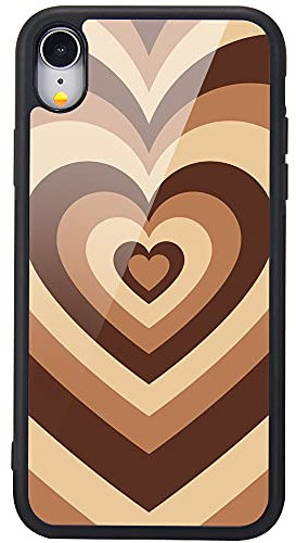 MAYCARI for iPhone XR Case Cute Latte Love(Brown) Pattern Design Hard Back Case with Soft TPU Bumper for Girls Children Women Protective Phone Case for iPhone XR