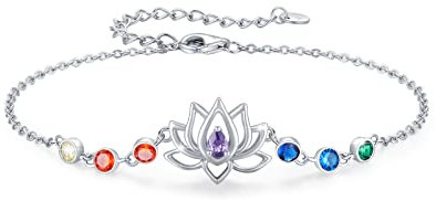 Lotus Armband Damen 925 Sterling Silber Chakra Armband Lotosblüte mit Zirkonia bunt Lotusblume Schmuck Armband Geschenke für Frauen Mädchen