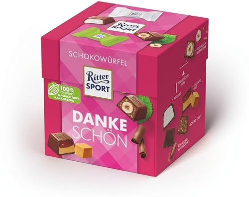 Ritter Sport Schokowürfel Dankeschön, Joghurt, Voll-Nuss in Nugatcreme, Danke Schön, Mousse au Chocolat, Schoko Crisp und Karamell Duo, geeignet für Muttertag und Vatertag, Geschenkidee, 1 Box, 176 g