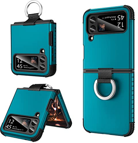 BENTOBEN für Samsung Z Flip 3 Hülle mit Ring Ständer, Handyhülle für Samsung Galaxy Z Flip3 5G mit Kameraschutz Kratzfest Hardcase Stoßfest für Samsung Galaxy Z Flip3 5G, Blau