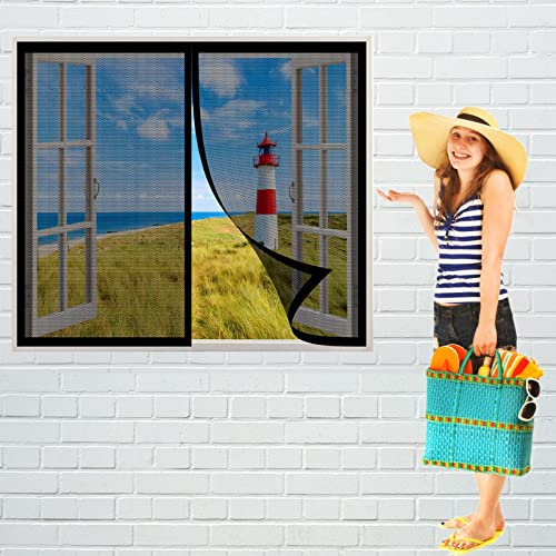 Fliegengitter Fenster 200 x 90 cm, Insektenschutz Klettband Fliegengitter Fenster mit Klettband, vollmagnetisch, schließt automatisch für Alle Arten von Fenstern, Schwarz