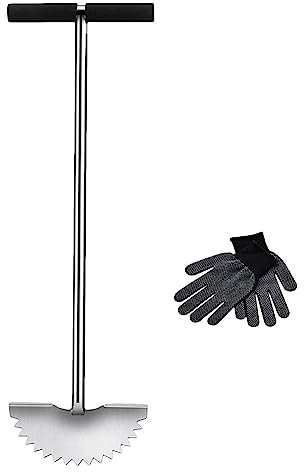 Bordure Pelouse Coupe-Bordure Demi-Lune avec Dents Scie Coupe-Bordure Manuel Robuste Facile À Enfoncer dans Le Sol sans Se Plier (avec des Gants)