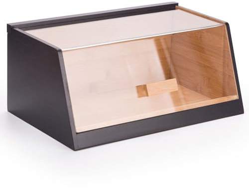 woodluv Bread Bin Large Capacity Bread Box For Kitchen With Acrylic Lid, 35 x 21.5 x 15.3 cm (No Assembly Required)