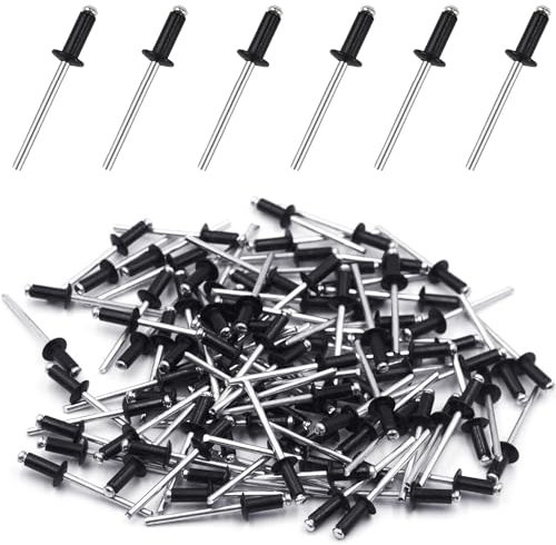Blindnieten Alu Nieten Popnieten Set 4 mm x 10 mm Blindnieten Sortiment Großkopf Schwarz Pop Nieten 100 Stück Niete Anthrazit Dome Niet für Rivet Tool Blindnietzangen (4mm x 10mm)