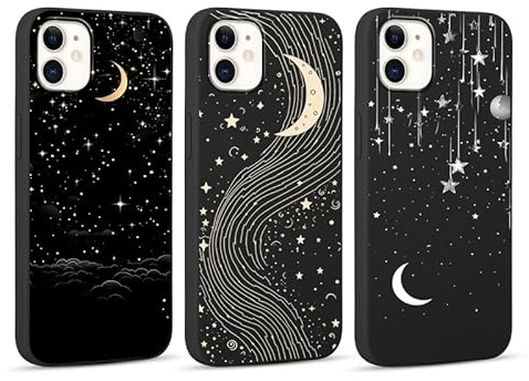 Foonary 3 Stück Hülle für Apple iPhone 11 6,1, Handyhülle mit Aesthetic Muster Motiv Design Slim Case, Ultra Dünn Weiches Silikon Stoßfest Kratzfest Bumper Schutzhülle Cover,Stern Mond 02