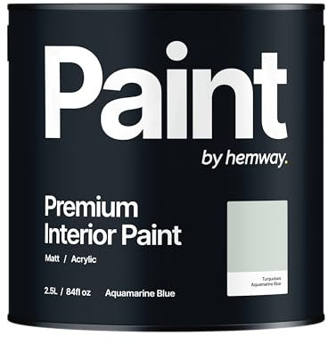 Hemway - Premium Interior Paint - Aquamarine Blue 2.5 L | Indoor Matt Finish, Acrylic & Water-Based Emulsion | Quick Dry & High Coverage for the Kitchen, Bathroom & Bedroom