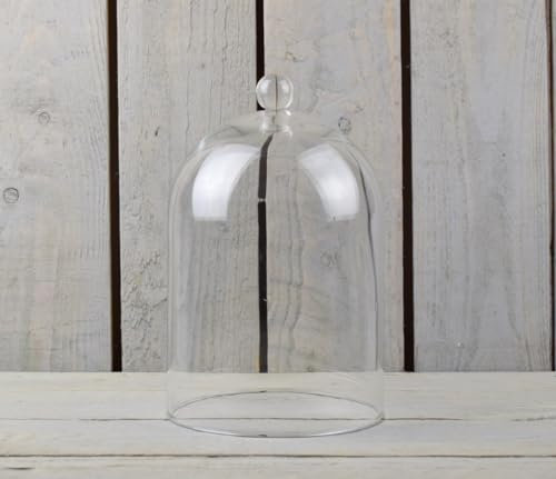 EMH Cloche dôme en verre transparent avec bouton - 23,5 x 15 cm - Fait à la main