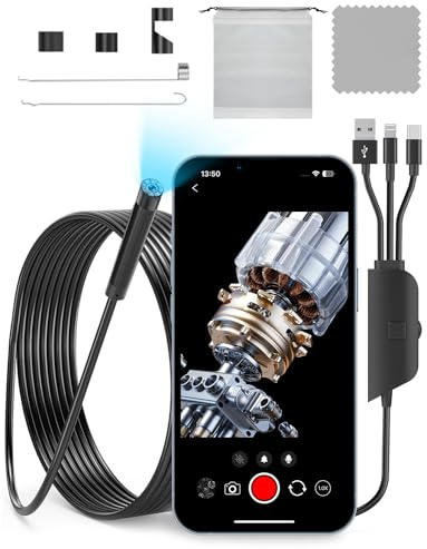 Endoscope Inspection Camera with 16.4ft Cable, 1080P HD, 8 Adjustable LED Lights, IP67 Waterproof, Cool Gadget for Men