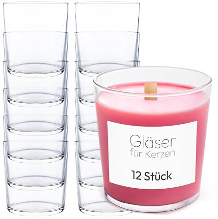 KONZEPT Kerzengläser 300ml, 9x8cm - 12 er Gläser für Kerzen, Dekoratives Windlicht Glas DIY