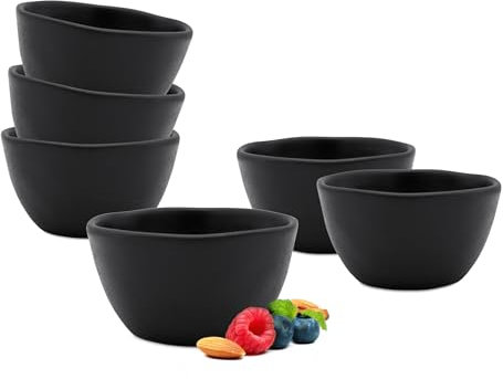 Lot de 6 bols à sauce en céramique noir mat - Petits bols à céréales en porcelaine - Coupelles à dessert - Bol à sauce classique
