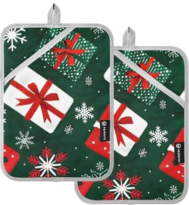 Topflappen für Küche, Weihnachtsmotiv, hitzebeständige Topflappen, Untersetzer zum Kochen und Backen, 2 Stück